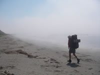 Hiker in the fog on the Hesquiat Trail